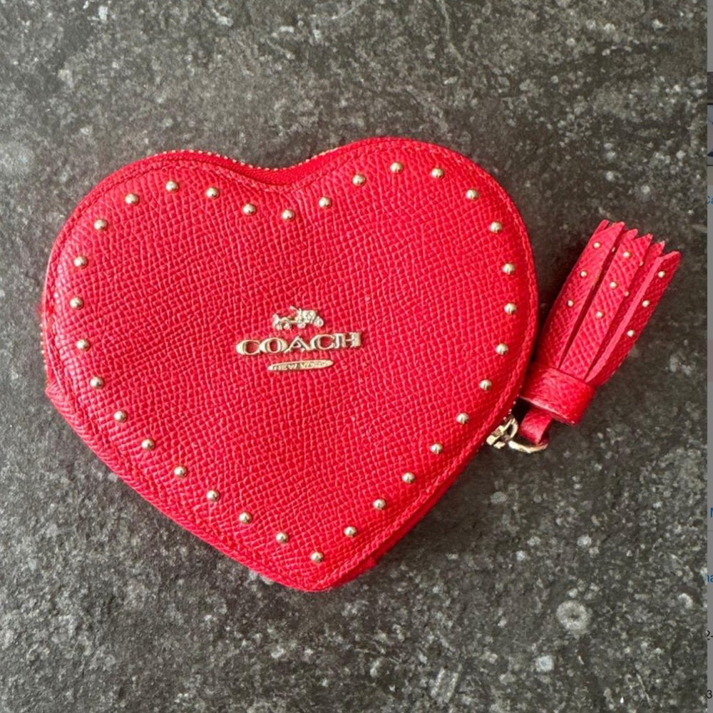 Coach- EUC! Red Heart Zip Wallet with Tassel and Studs